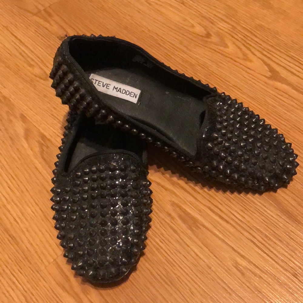Steve Madden Black Glitter Spiked Loafers